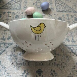 Rae Dunn Baby Chick "PEEP" Ceramic Strainer Colander with Colorful Eggs